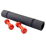 Набір для фітнесу 2в1 килимок для фітнесу та спорту (каремат) + гантелі 2шт по 2 кг OSPORT Set 16 (n-0047) Червоний, фото 2