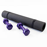 Набір для фітнесу 2в1 килимок для фітнесу та спорту (каремат) + гантелі 2шт по 2.5 кг OSPORT Set 17 (n-0048) Фіолетовий, фото 2