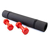 Набір для фітнесу 2в1 килимок для фітнесу та спорту (каремат) + гантелі 2шт по 2.5 кг OSPORT Set 17 (n-0048) Червоний, фото 2