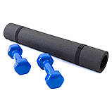 Набір для фітнесу 2в1 килимок для фітнесу та спорту (каремат) + гантелі 2шт по 3 кг OSPORT Set 18 (n-0049) Синій, фото 2
