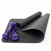 Набір для фітнесу 2в1 килимок для фітнесу та спорту (каремат) + гантелі 2шт по 3 кг OSPORT Set 18 (n-0049) Фіолетовий