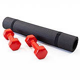 Набір для фітнесу 2в1 килимок для фітнесу та спорту (каремат) + гантелі 2шт по 7 кг OSPORT Set 22 (n-0053) Червоний, фото 2