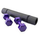 Набір для фітнесу 2в1 килимок для фітнесу та спорту (каремат) + гантелі 2шт по 6 кг OSPORT Set 21 (n-0052) Фіолетовий, фото 2