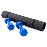 Набір для фітнесу 2в1 килимок для фітнесу та спорту (каремат) + гантелі 2шт по 5 кг OSPORT Set 20 (n-0051) Синій, фото 2