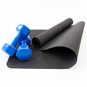 Набір для фітнесу 2в1 килимок для фітнесу та спорту (каремат) + гантелі 2шт по 6 кг OSPORT Set 21 (n-0052) Синій