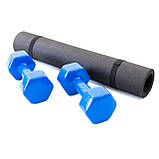 Набір для фітнесу 2в1 килимок для фітнесу та спорту (каремат) + гантелі 2шт по 7 кг OSPORT Set 22 (n-0053) Синій, фото 2