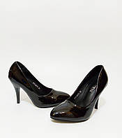 Туфли женские, лаковые черные высота каблука 9,5 см