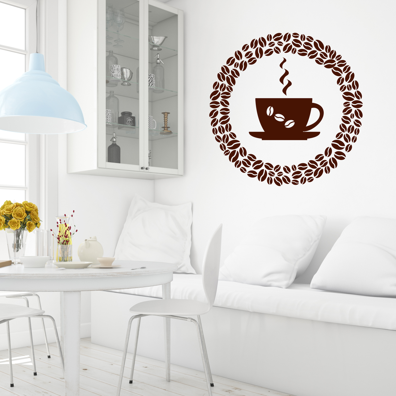 Виниловая наклейка Зерна кофе Кофейный круг 500*500 мм (чашка декор для кухни) матовая Коричневый - фото 3 - id-p1956027262