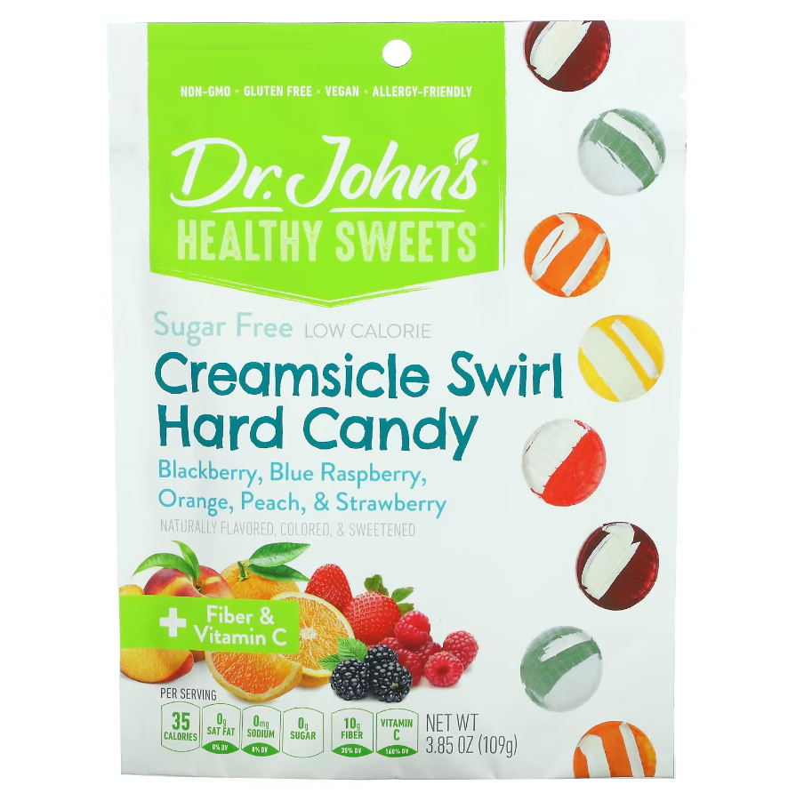 Dr. John's Healthy Sweets, Creamsicle Swirl, карамель, + клітковина та вітамін C, без цукру, 109 г (3,85 унції)