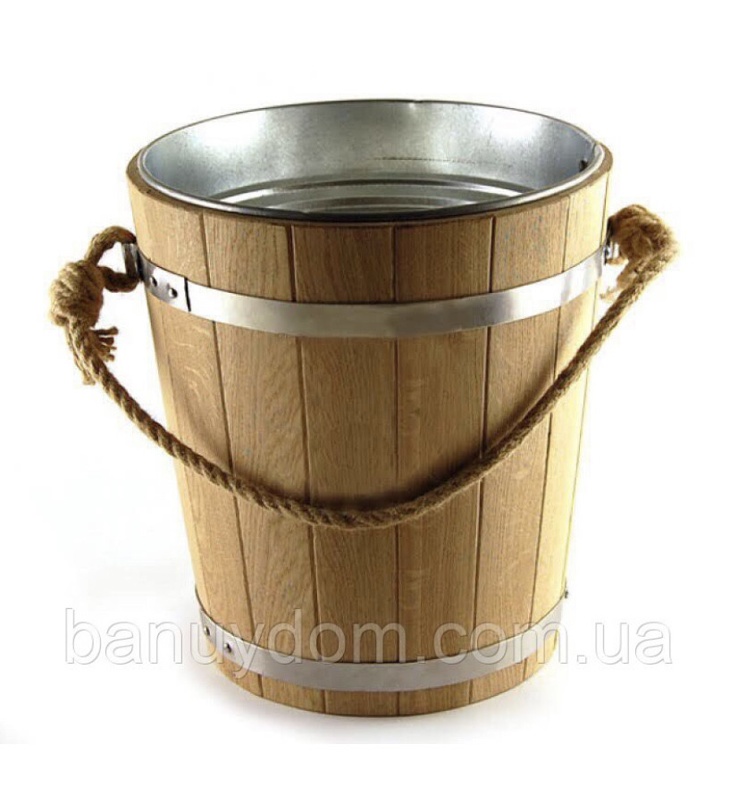 Відро дубове 12 л з оцинкованою вставкою, фото 1
