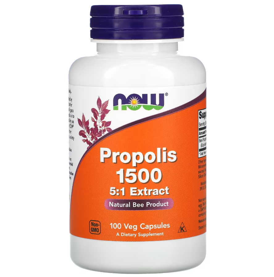 NOW Foods, прополіс 1500, 100 вегетаріанських капсул