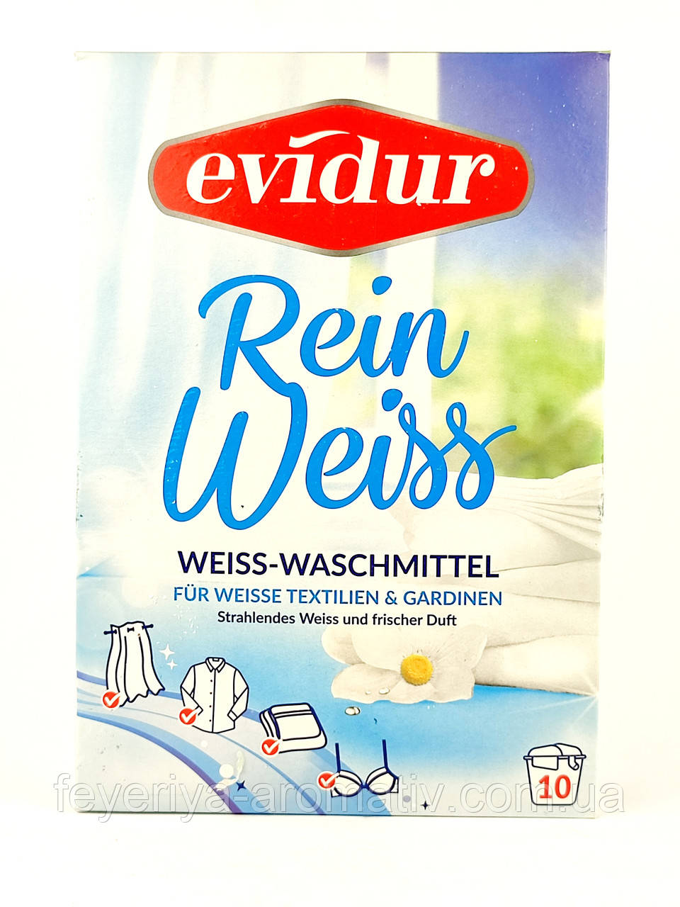 Порошок для прання білого текстилю та гардин Evidur 10 циклів прання 600 г Німеччина