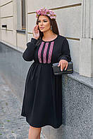 Осеннее красивое платье в украинском стиле больших размеров (р.48-62). Арт-1353/45 черное
