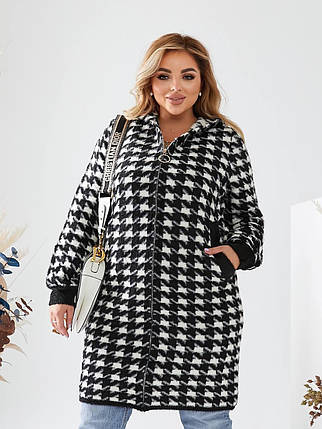 Кардиган на блискавці з капюшоном з альпаки батальні розміри, фото 1