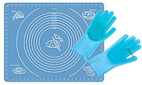 Набор Силиконовый антипригарный коврик 50x40 см Синий и Силиконовые перчатки (vol-1013) TO, код: 2617779