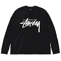 Чорний лонгслів Stussy Big Logo унісекс Стуссі Стассі