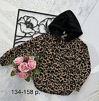 Рубашка с капюшоном на флисе в клетку, размер 134-158 лет, леопардовый