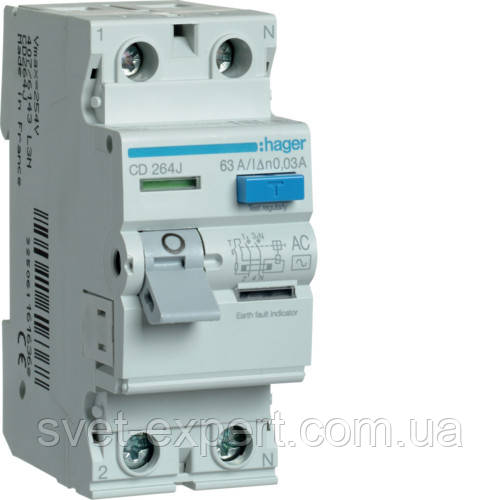 Пристрій захисного відключення Hager ПЗВ 2P 63A 30mA AC