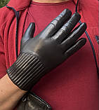 Чоловічі шкіряні рукавички темно-синього кольору з підкладкою (сенсорні), фото 2