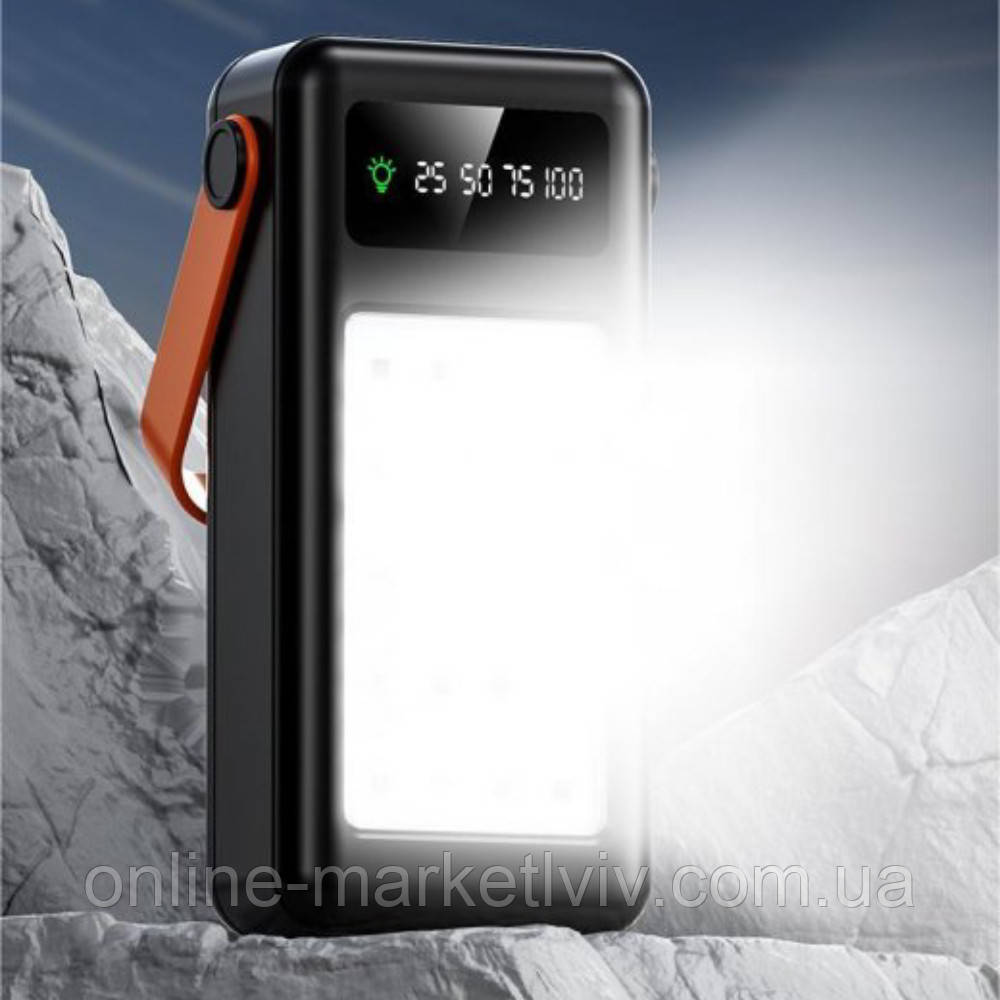 Потужний павербанк на 40000mAh з LED ліхтариком, 2хUSB, Чорний / Переносний акумулятор з індикатором заряду