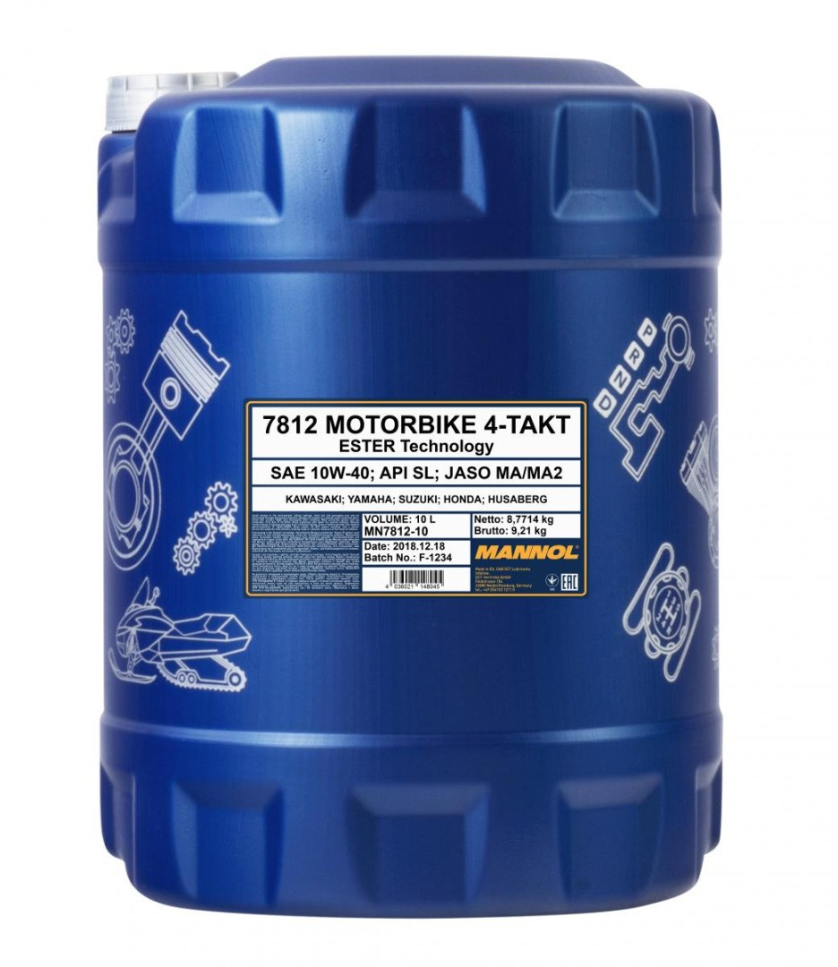 Моторне масло Mannol 4T Motorbike 10W40 10Л Ester+МА2 синтетичне (7812) (API SN)