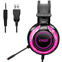 Компьютерные ПК геймерские наушники iPega R015 с микрофоном RGB подсветкой и с светящимся оголовьем