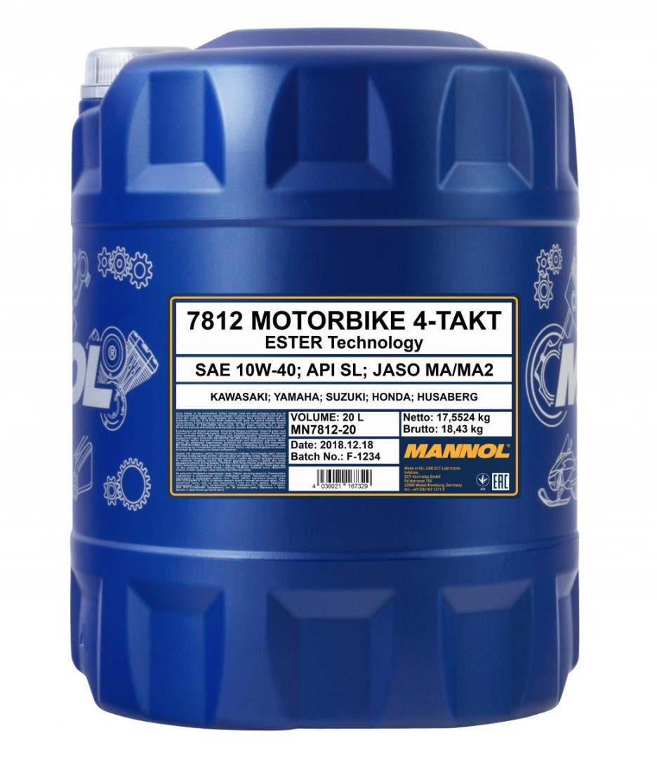 Моторна олива Mannol 4T Motorbike 10W40 20Л Ester+MA2 синтетична (7812) (API SN)