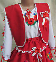 Украинский костюм тройка (блуза-жилет-юбка) "Мария" для девочек 110-164/красный