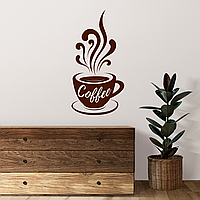 Интерьерная наклейка Чашка кофе Завитки 30*60 см (декор кофейни coffee наклейки для кухни) матовая Коричневый