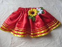 Украинская юбка детская атласная с цветами 3-12 лет