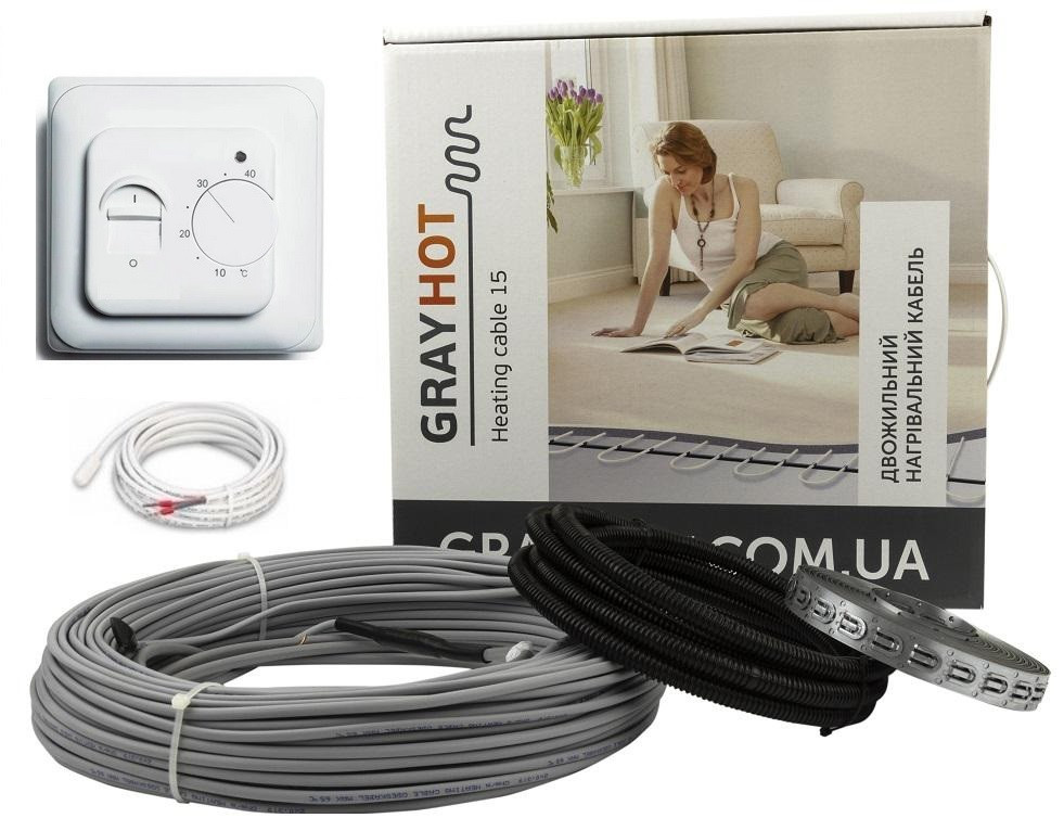Опалення і тепла підлога GRAYHOT 2,2м2-3,6м2 444Вт (29м) нагрівальний кабель з програмованим терморегулятором E51