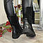 Черевики жіночі комбіновані на потовщеній підошві. Колір чорний, фото 4
