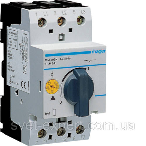 Автоматичний вимикач Hager для захисту двигуна MM509N, Iуставки=4,0-6,0 А, 2,5М - фото 1 - id-p1955831291