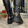 Черевики шкіряні на стійкому каблуці, декоровані ланцюгом і ремінцем, фото 2