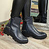Жіночі шкіряні черевики, декоровані ланцюжком. Колір синій, фото 3