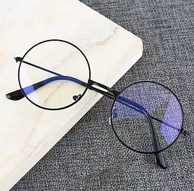 Окуляри для роботи за комп'ютером Круглі в чорній оправі з чохлом і серветкою