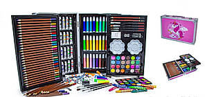 Великий набір для дитячої творчості Єдиноріг, валіза, 144 предмети, фарби, олівці, фломастери, крейда