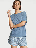 Жіноча піжама Victoria's Secret бавовняна M(46) блакитна з логотипом VS оригінал Вікторія Сикрет