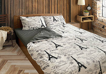 Комплект постільної білизни мікрофібра+бязь ТЕТ-@-ТЕТ Париж на білому (полуторний розмір)