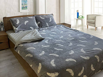 Комплект постільної білизни мікрофібра+бязь ТЕТ-@-ТЕТ Пір'я на сірому (полуторний розмір)