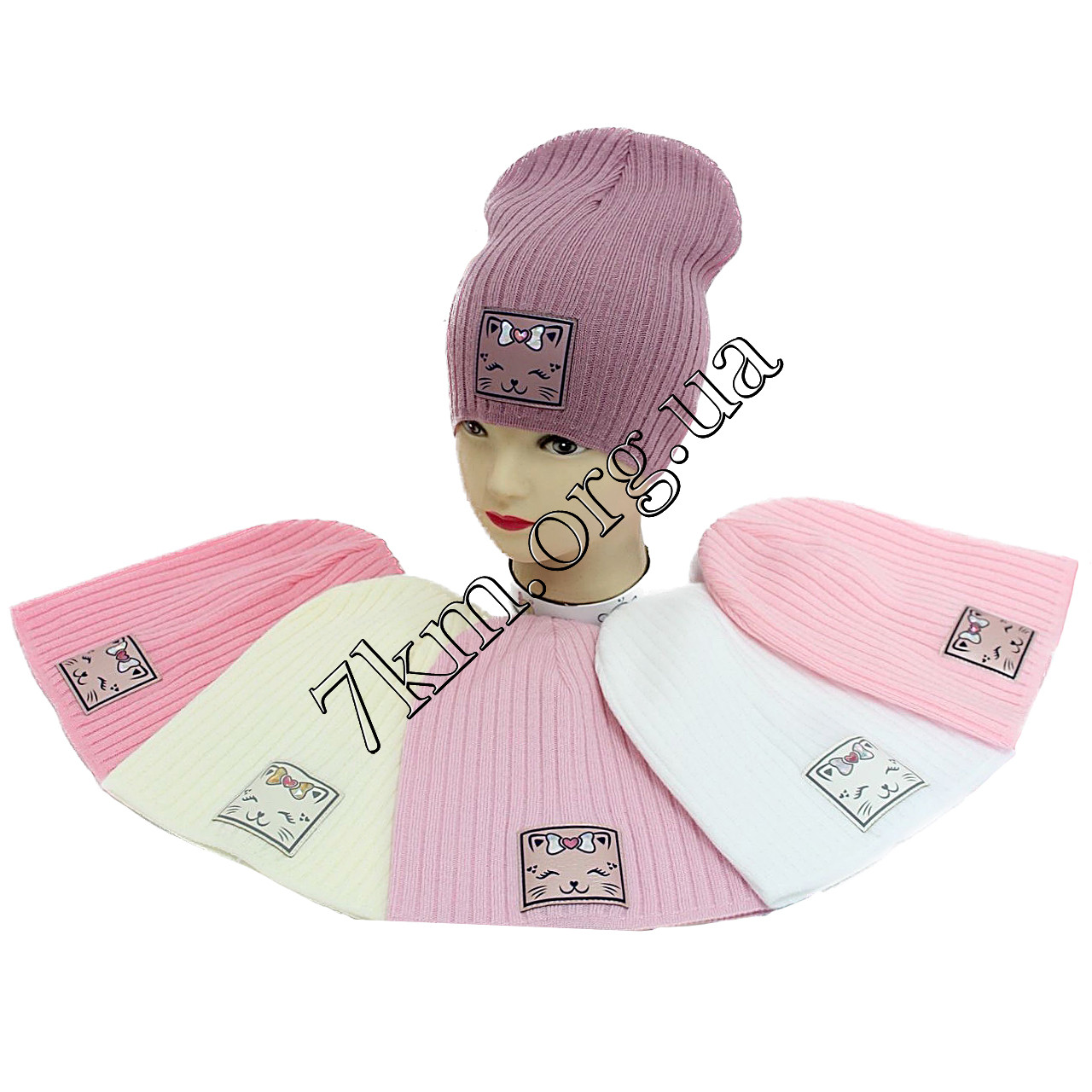 Шапка дитяча в'язка Оптом для дівчаток 50-52 р.р. "Кішечка" 3044, фото 1