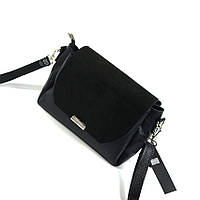 Замшевая женская черная сумка клатч на три отделения, Молодежная маленькая сумочка из натуральной кожи и замши