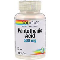 Пантотеновая кислота Pantothenic Acid Solaray 500 мг 100 вегетарианских капсул GT, код: 7288055