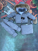 Зимний детский теплый комбинезон-трансформер 3в1: курточка, конверт для ног, полукомбинезон / 0-2 года, енот