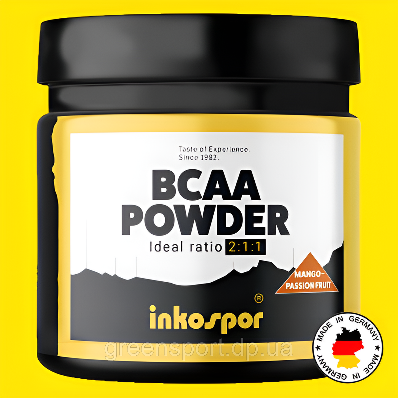 Inkospor BCAA Powder 300 г, амінокислоти для спортсменів, BCAA, L-лейцин, L-ізолейцин, L-валін, смак манго-маракуйя