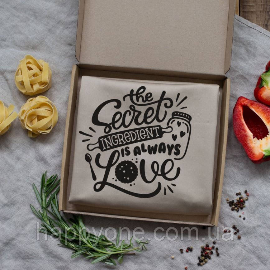 Фартух з саржі "The secret ingridient is always love" бежевий