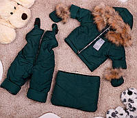 Зимний детский теплый комбинезон-трансформер 3в1: курточка, конверт для ног, полукомбинезон / 0-2 года, енот