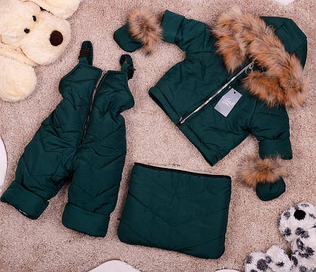 Зимний детский теплый комбинезон-трансформер 3в1: курточка, конверт для ног, полукомбинезон / 0-2 года, енот, фото 1