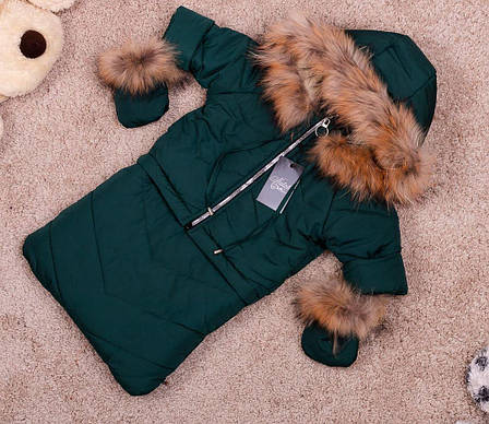 Зимний детский теплый комбинезон-трансформер 3в1: курточка, конверт для ног, полукомбинезон / 0-2 года, енот, фото 2