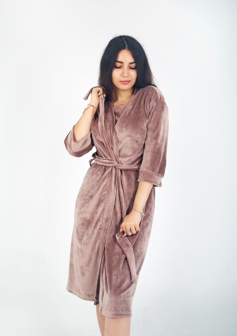 Халат женский велюровый 702 - Капучино (S-XL), фото 1